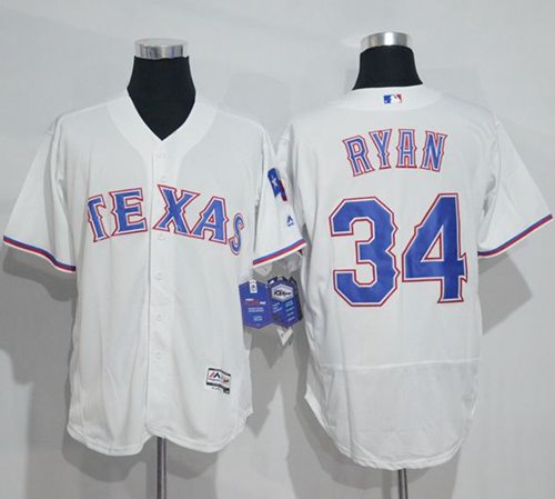 Rangers #34 Nolan Ryan White Flexbase Authentic Collection Stitched MLB Jersey - Click Image to Close